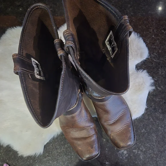 Frye Brown Leather Harness Boots 12R Size 9 Motercycle Boho Western Cowgirl - Picture 15 of 16